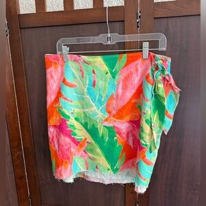 Show Me Your MuMu Tropical Pink Green Orange Leaf Print Skirt